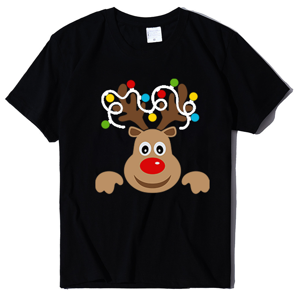 Round neck loose fitting short sleeved series Christmas deer women's T-shirt dongdumaoyi