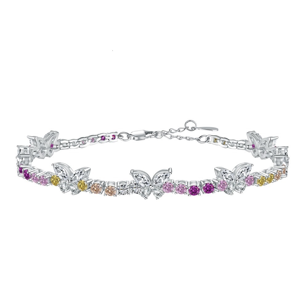 S Pure Sier Bracelet Full Color Zircon Flower Butterfly Love Water Drop Wedding Design Women's Jewelry