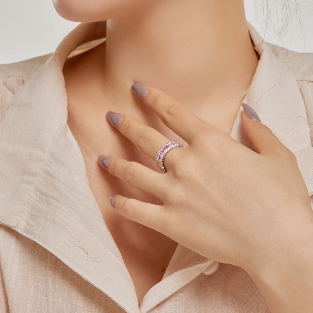 Korean version of the new S pure sier ring with diamond colored zirconium inlay in a colorful color series design sense for women's jewelry