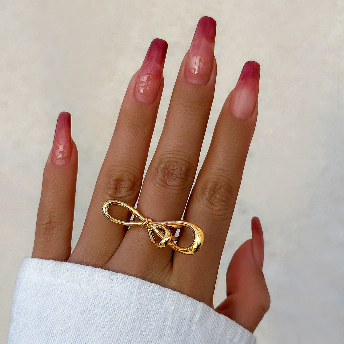 Jewelry Metal Texture Smooth Butterfly Female Simple and Exaggerated French Bow Ring