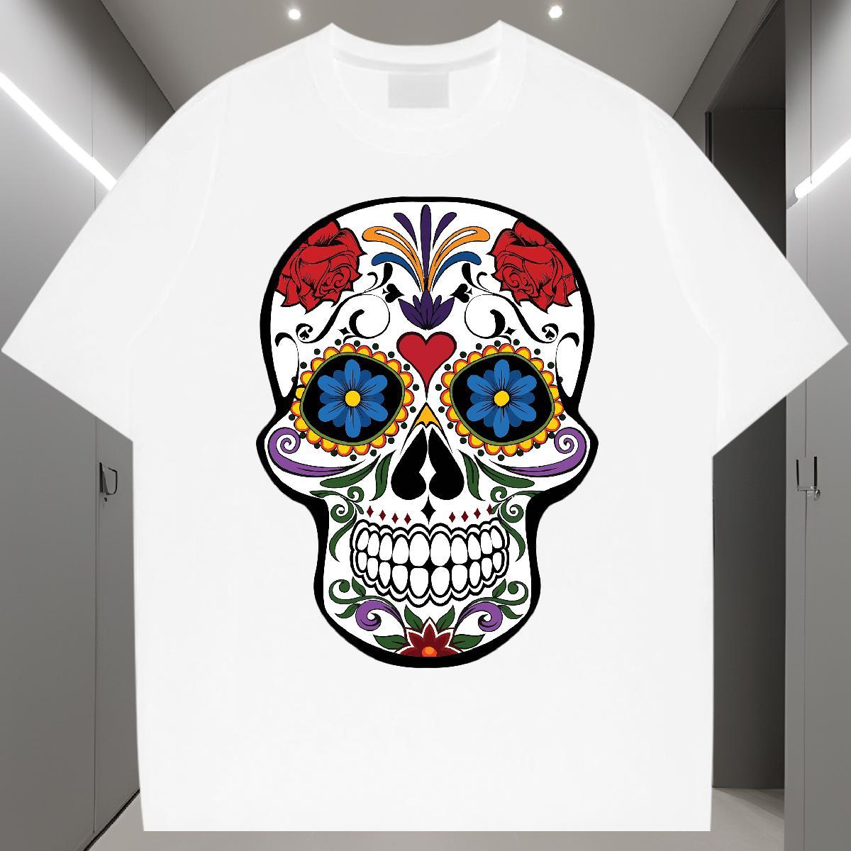Free Shipping T-Shirts for Men 230g Cotton skull Street Casual DIY Printed Breathable Crew Neck Men Tshirts Wholesale Wear