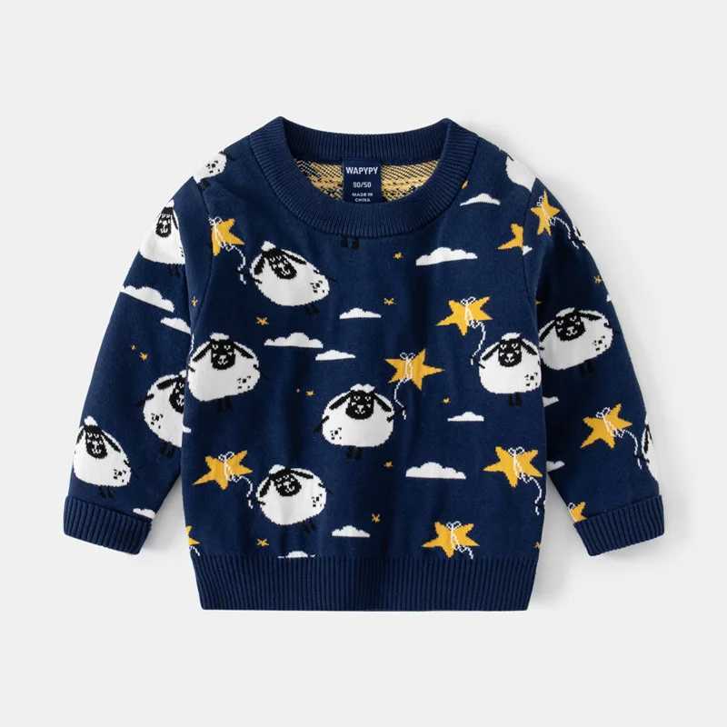 Autumn Winter Children Boys Zipper Cartoon Sheep Printed Long Sleeve Baby Boys Sweater Sweet Round Neck Warm Preschool Boys TopW240824