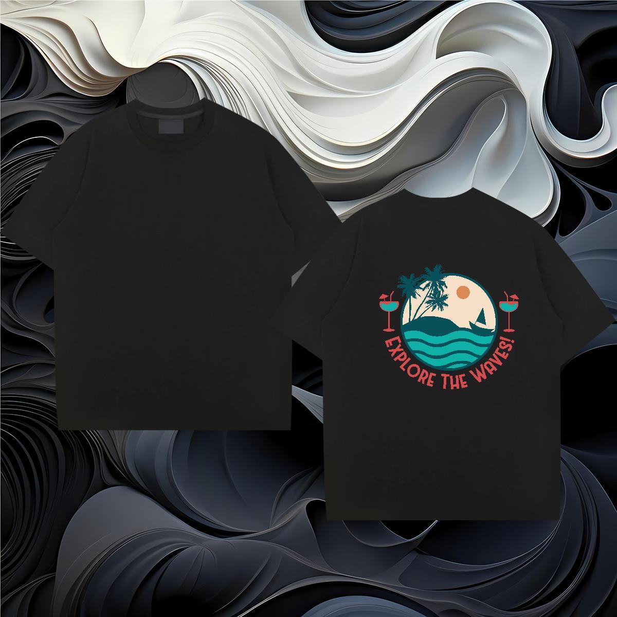 Brand T Shirt For Man 230g Pure Cotton wave Street Oversized 4XL Crew Neck Breathable Mens Tshirts Fashion Design Tops Shirt