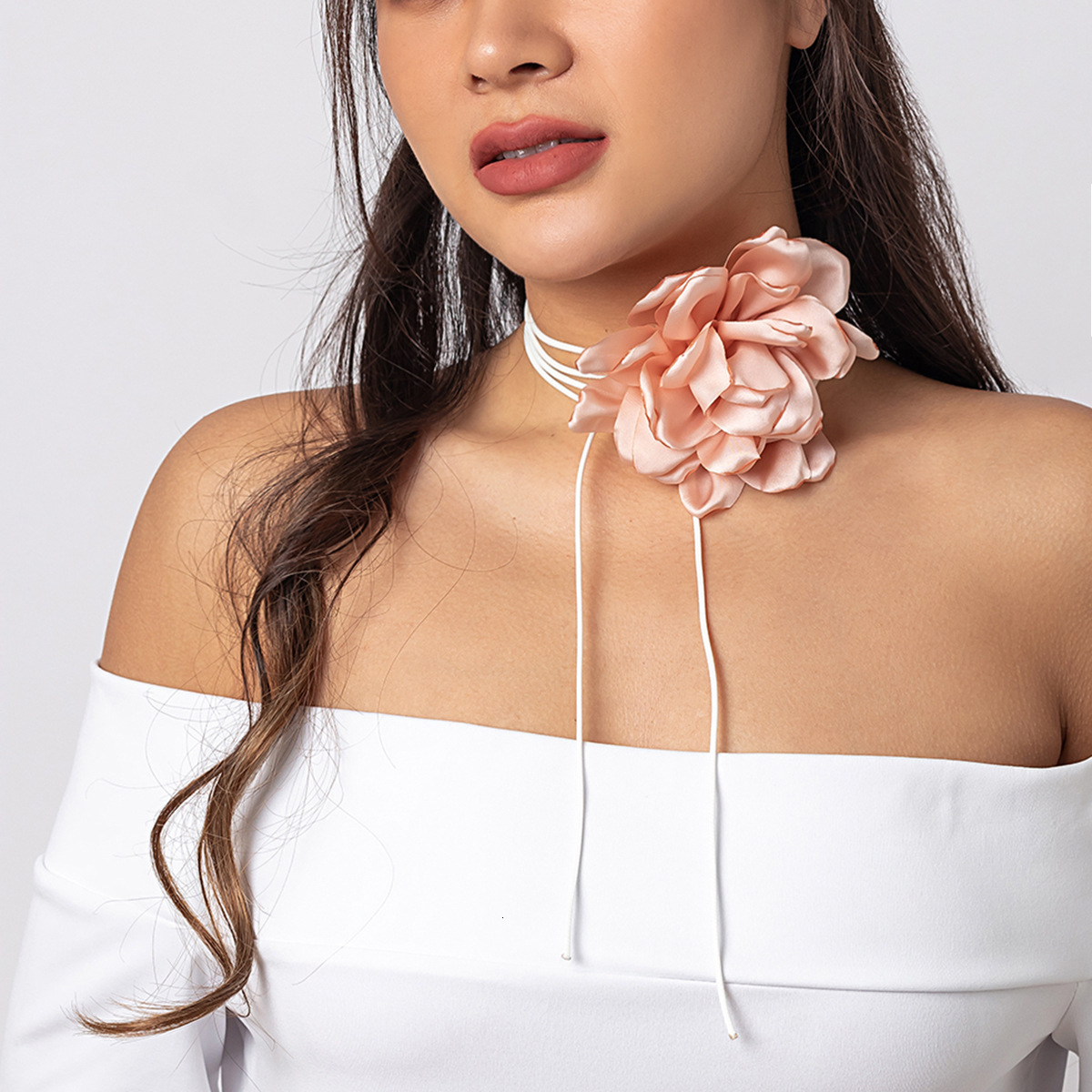 Jewelry pull-out choker fabric flower collar minimalist wax thread ribbon tassel necklace