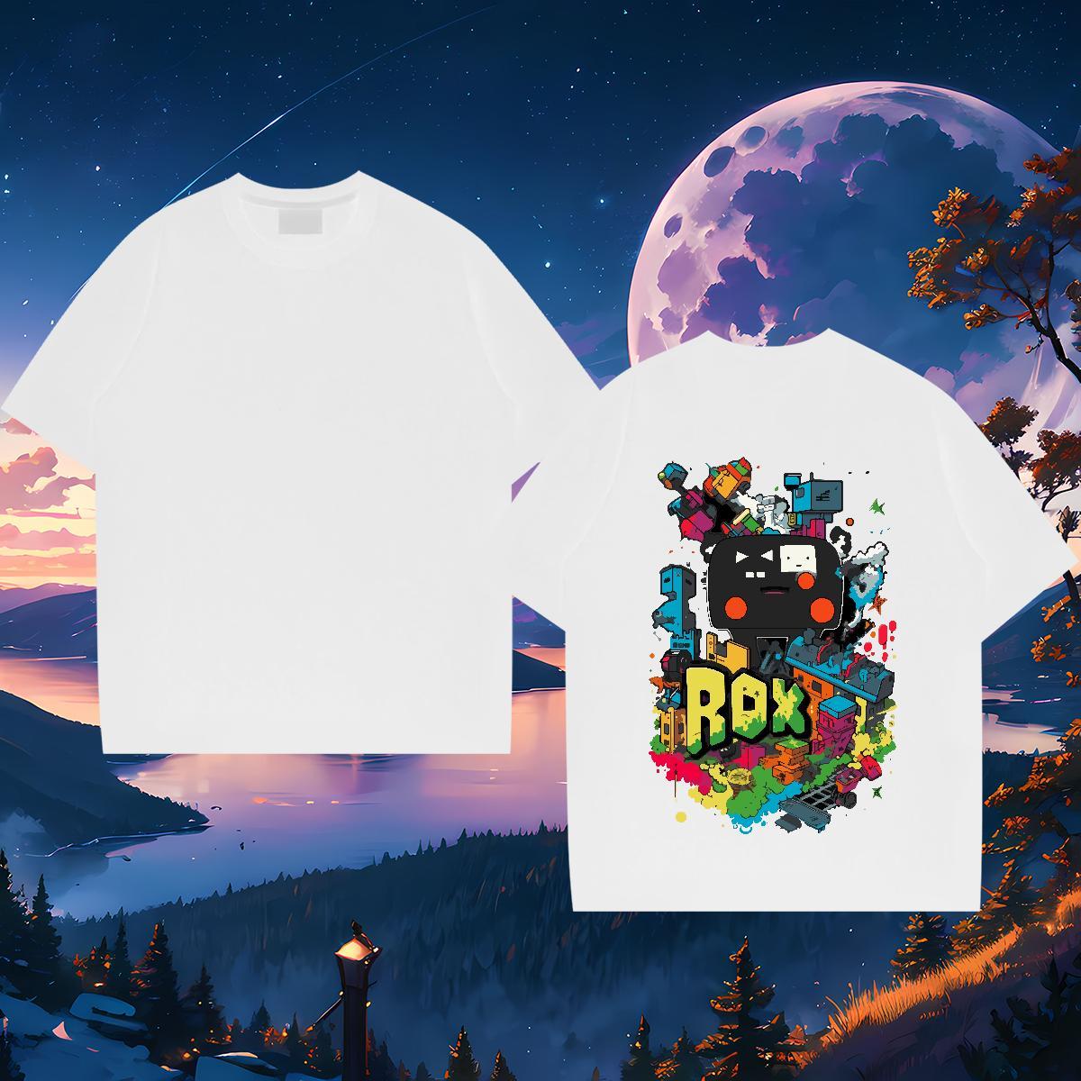 Loose T Shirt For Man 230g Cotton robot Daily Outfit Plus Size Cartoon Round Neck Short Sleeve Men Tshirts Fashion Casual Wear