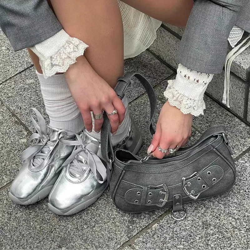 German womens training soft soled silver lace niche ballet running casual sports shoes pump 240824