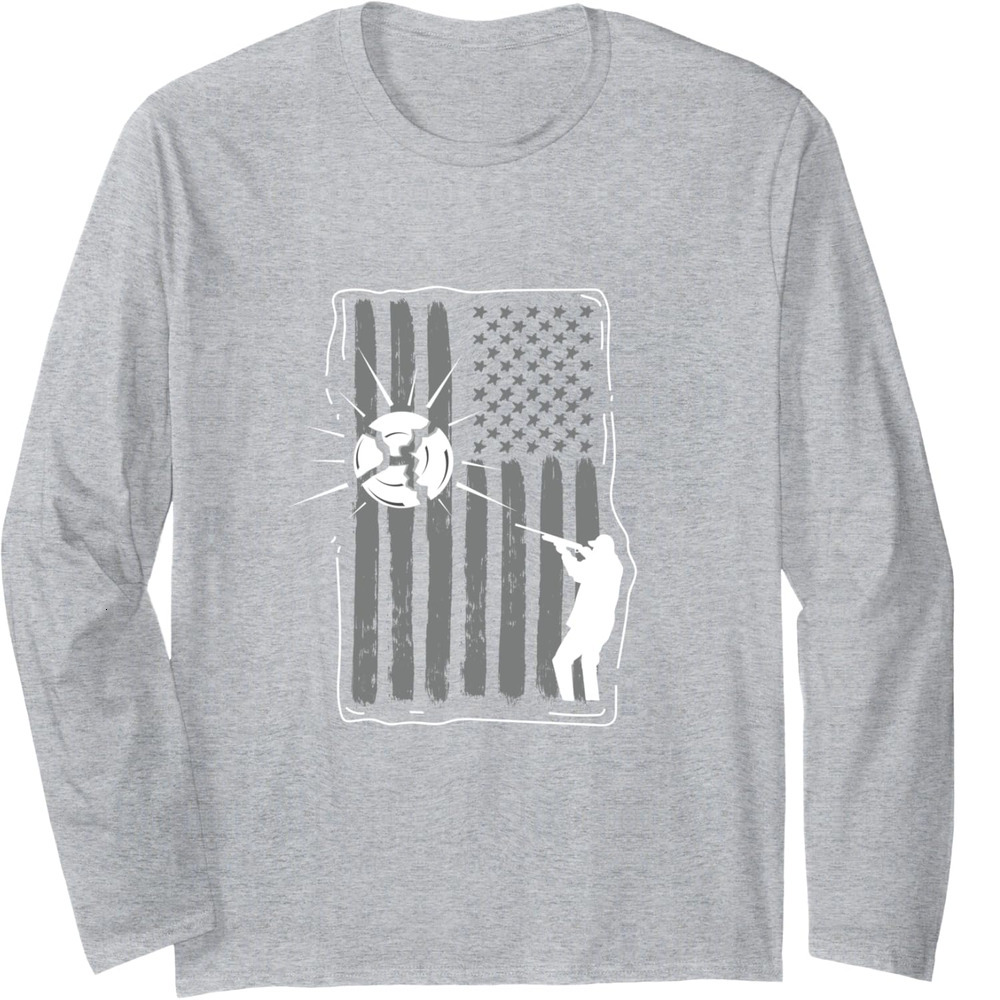Long Sleeve Shirts for Men sweatshirt Skeet Shooting Clay Hunter USA Flag Funny Gift Long Sleeve Tee Streetwear Casual tops clothes