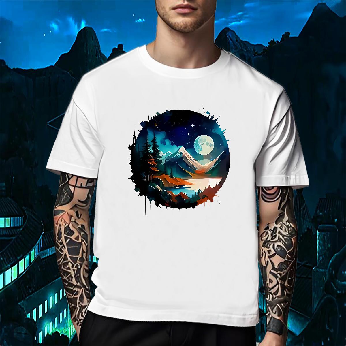 Soft Men T Shirts 230g Cotton mountains Casual Daily Wear Skull Crew Neck Men Tops Tees 2024 New Polos
