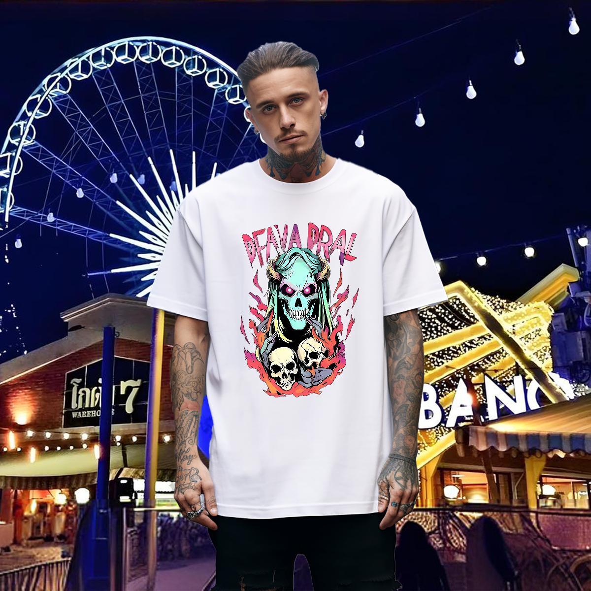 Popular T-Shirts for Men 230g 100% Cotton skull Sports Casual Custom Printed Breathable Short Sleeve Couples T Shirts 2024 DIY Tops Shirt
