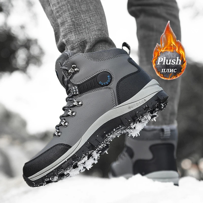 Snow waterproof leather sports shoes ankle super warm mens outdoor anti slip snow winter hiking boots