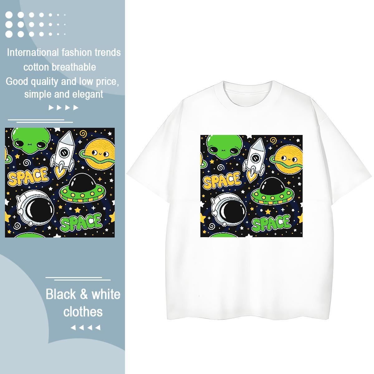Comfortable Womens Tshirts 230g Cotton universe High Street Hip Hop T Shirt For Woman O-Neck Short Sleeve Custom Cartoon Tees Shirts