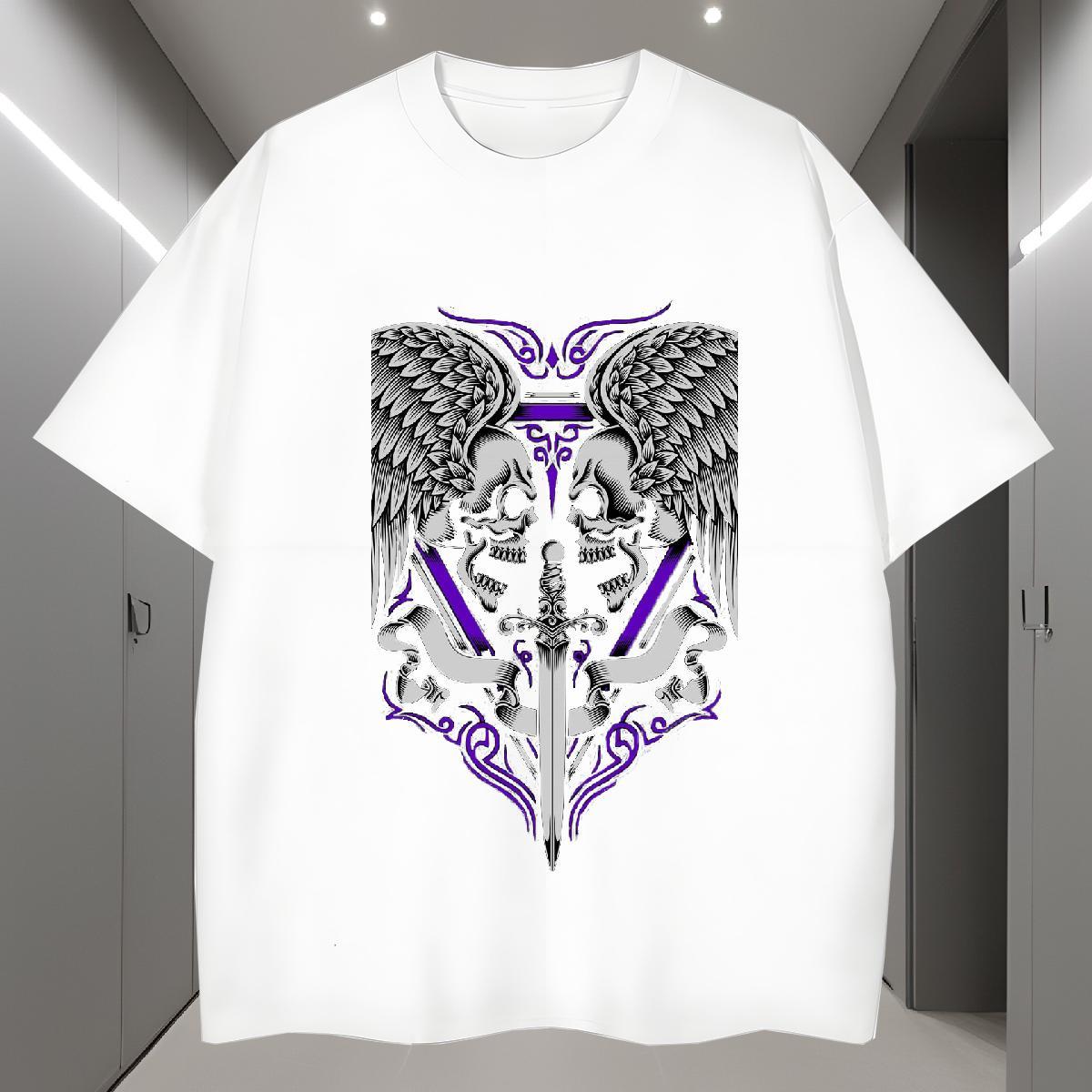 Unisex Man T Shirts 100% Cotton 230g skull Street wear Hip Hop DIY Crew Neck Men Tops Tees 2024 New Tees Shirts
