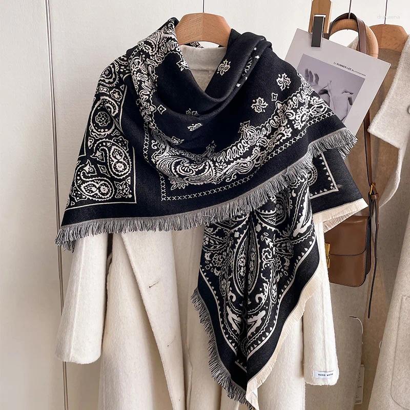 Scarves Fashion Winter Scarf Cashmere Women Pashmina Design Floral Wrap Female Thick Blanket Soft Bufanda Warmth Shawl Kerchief 2024