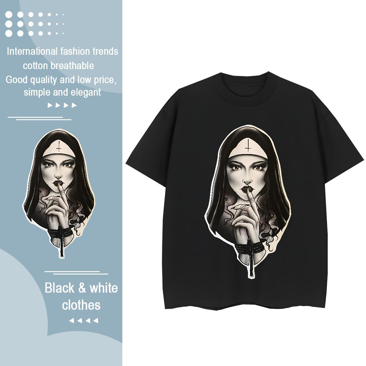 Popular Women Tshirts 230g 100% Cotton nun Daily Outfit T-Shirts Crew Neck Floral Print Tops