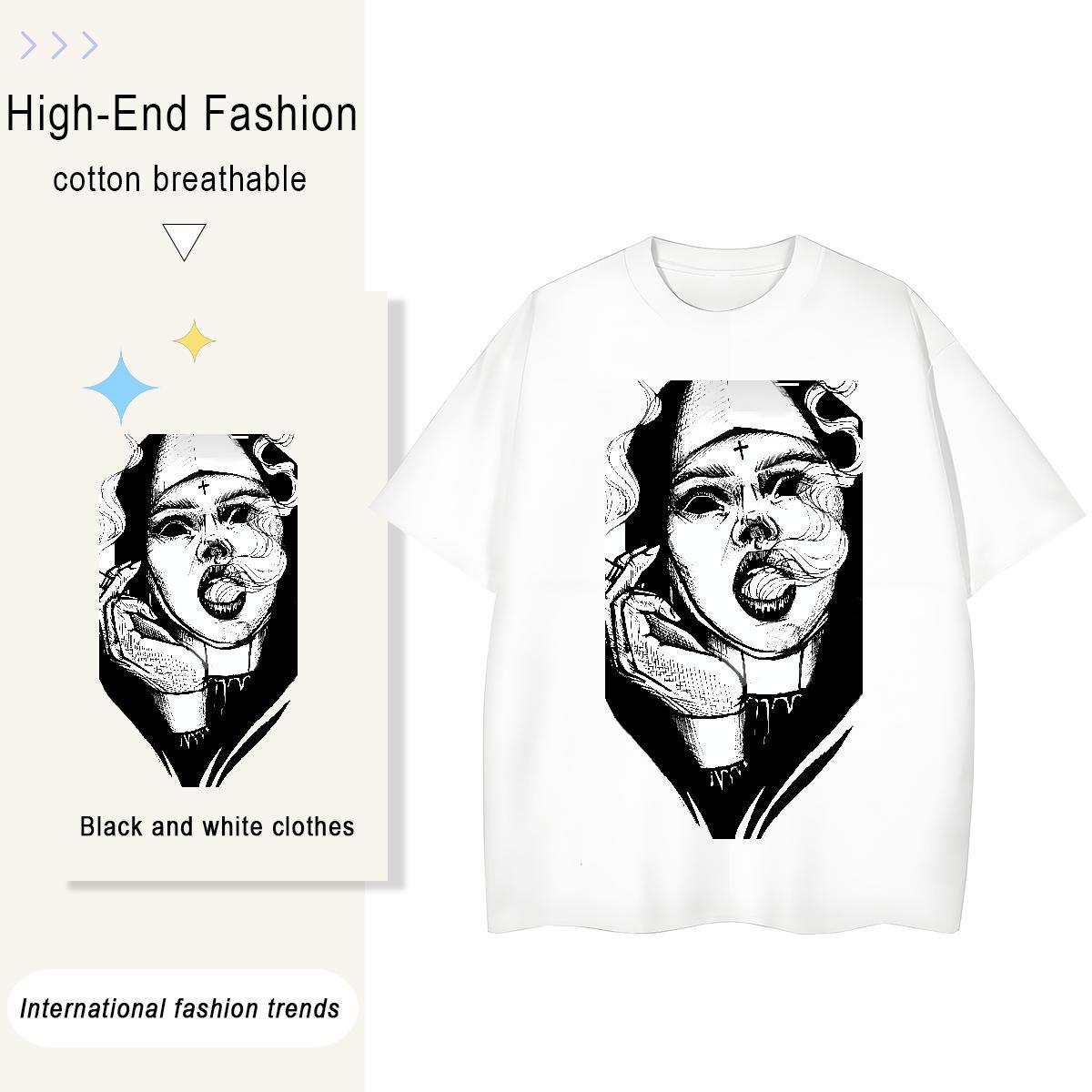 Loose Lady T shirt 230g 100% Cotton nun Street Wear T Shirts Women Crew Neck Breathable Custom Print Oversized Tees Shirts