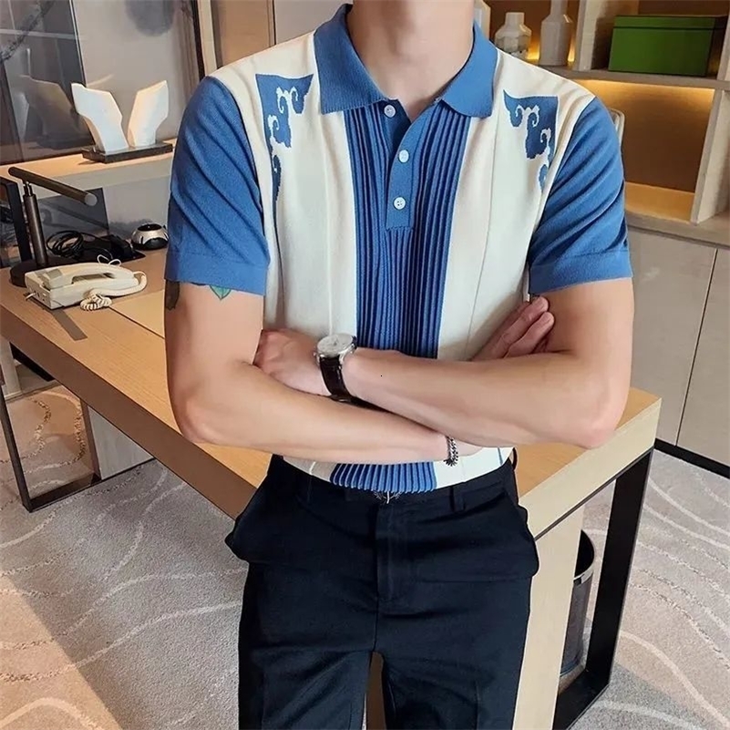 Spring Summer Korean Fashion Business Casual Male Pullover Chic Contrst Color Hipster Polo T-shirt Patchwork Korean Top Men 240824