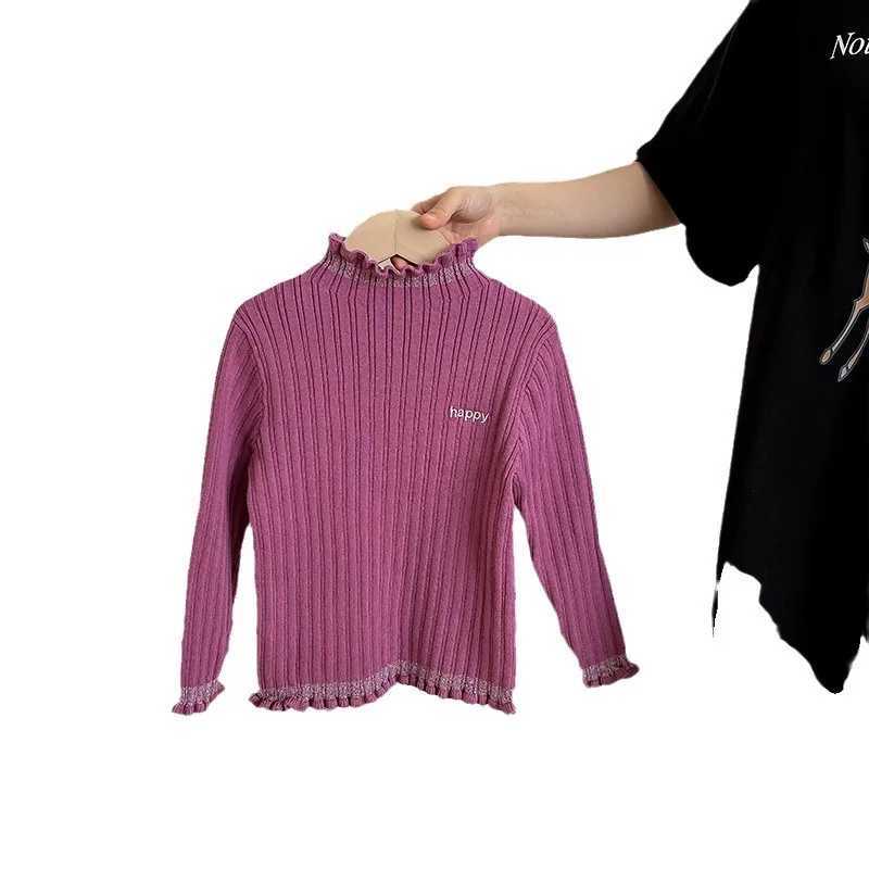Children and girls knitted zipper cotton letter pleated collar long sleeved baby girl underwear pure cotton baby sweaterW240824