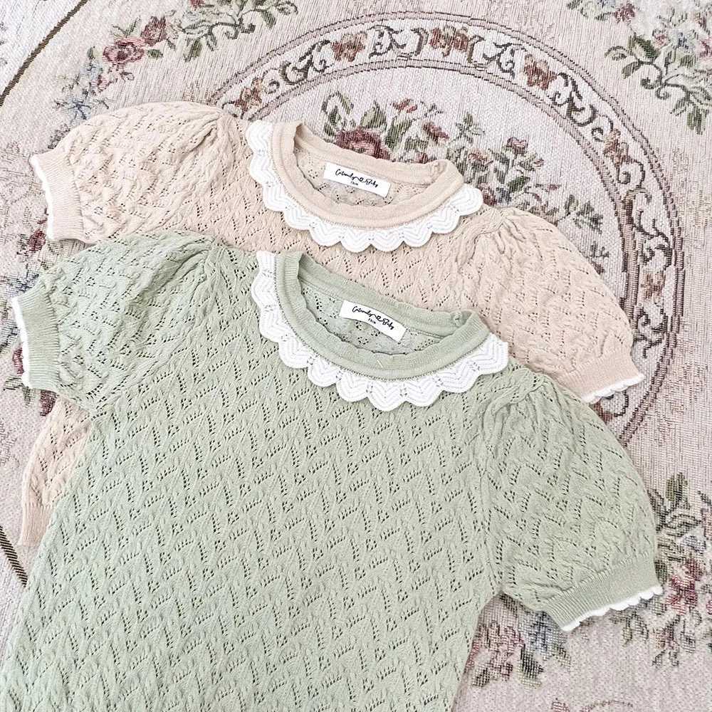 DEER JONMI 2024 Summer Baby Girl Thin Knitted Sweater Solid Color Short Sleeve Korean Style Toddler Pulley TopW240824