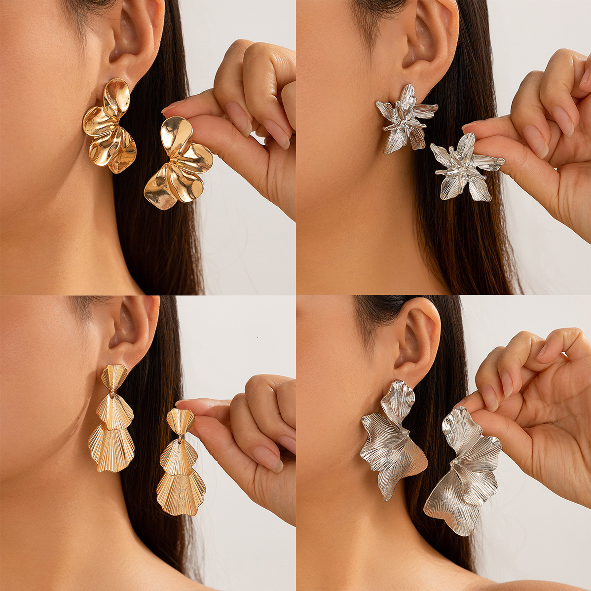 Accessories Ins Personalized Double layered Five petal Flower Striped Leaf Tassel Earrings