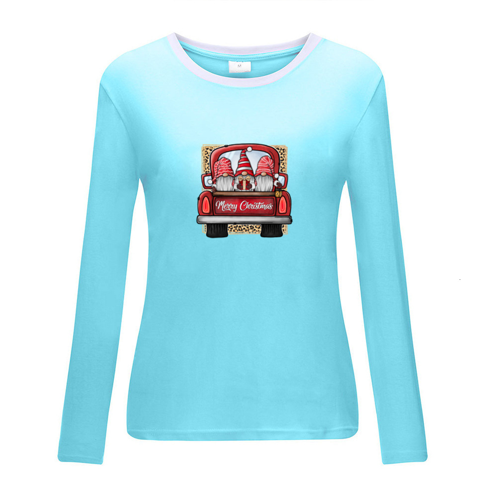 New white border long sleeved Santa Claus car printed autumn solid color top dongdumaoyi
