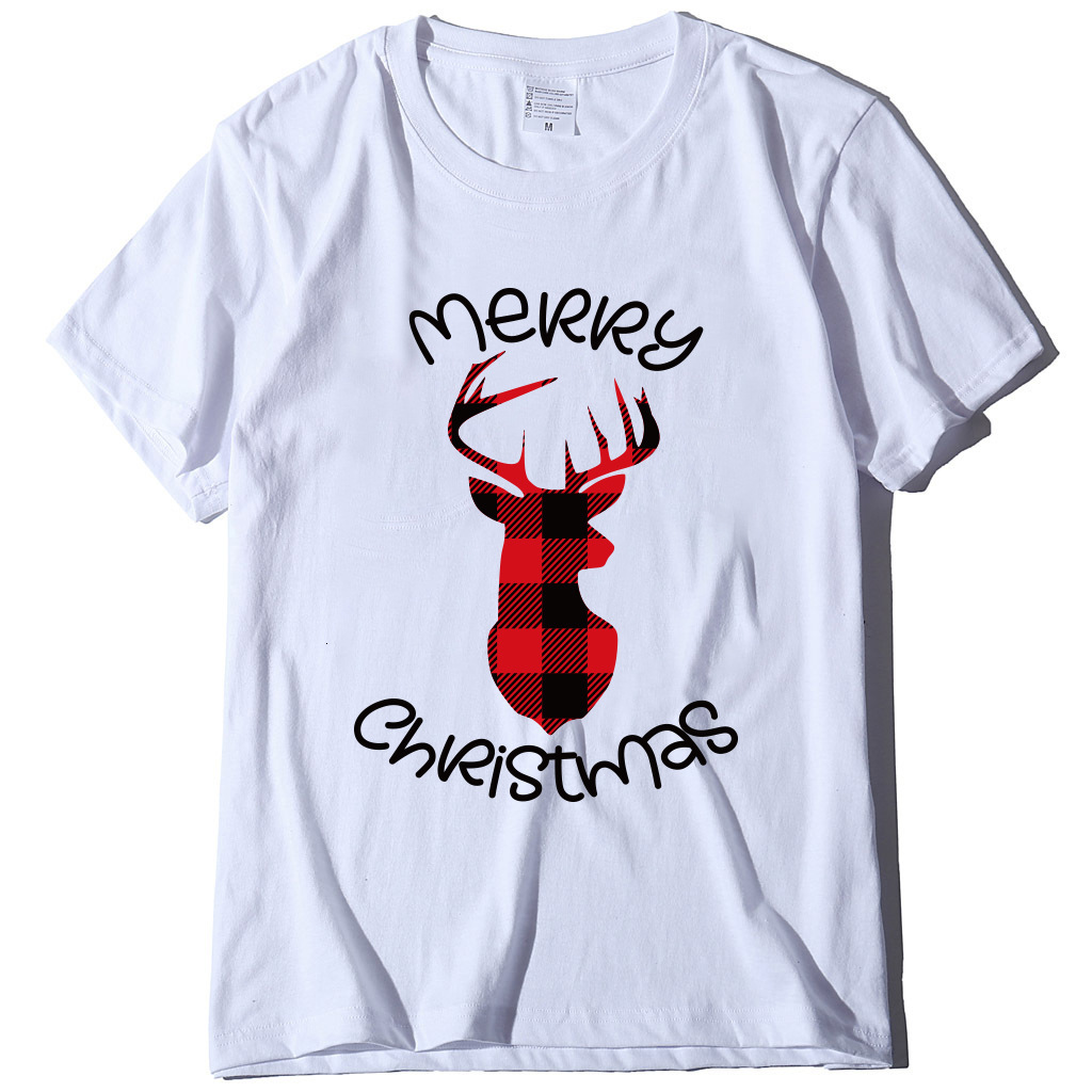 Round neck short sleeved series Christmas stag print women's T-shirt autumn trend loose fit dongdumaoyi