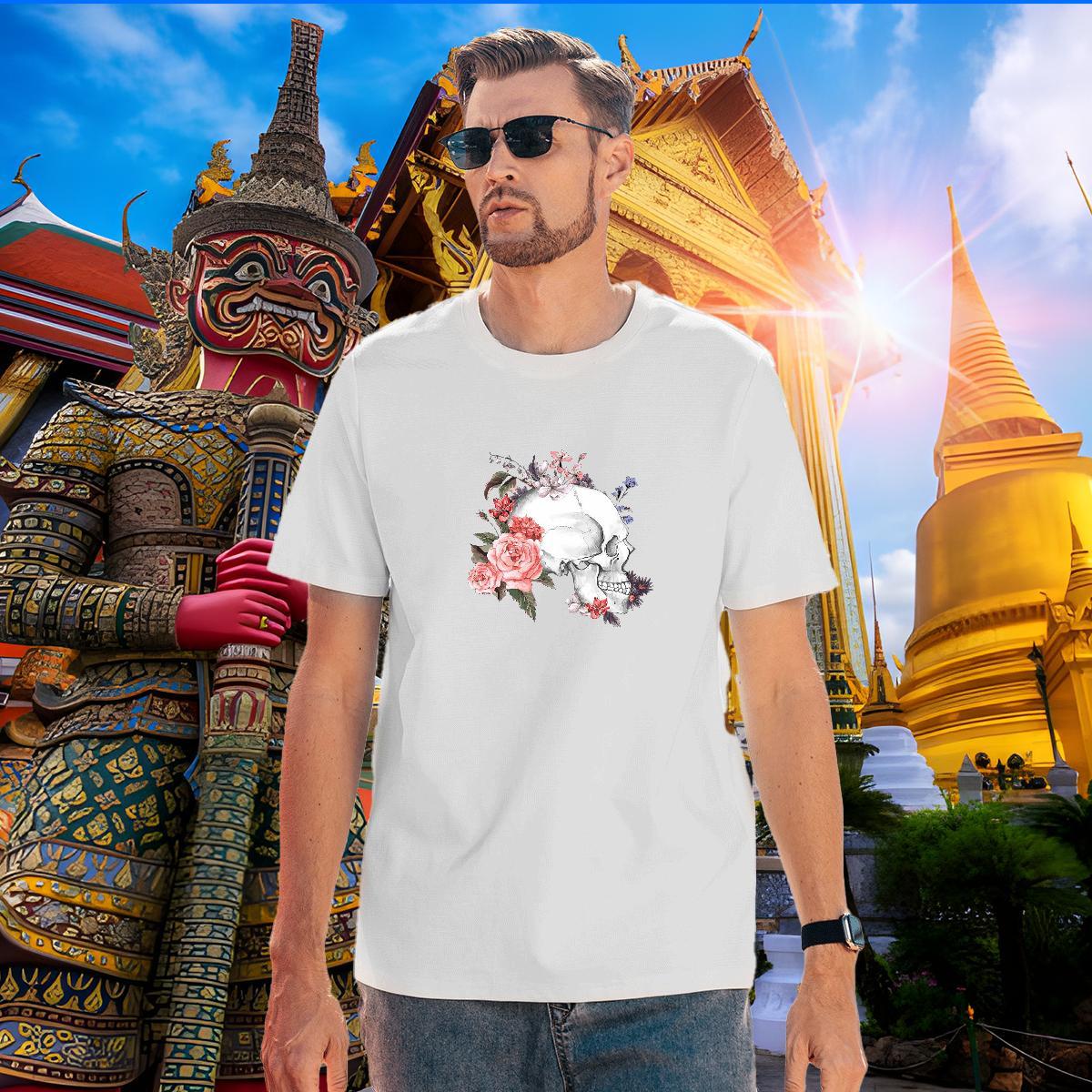 Free Shipping Man T Shirts 230g Pure Cotton skull Hip Hop DIY Printed Crew Neck Men Tshirts Classic Clothes