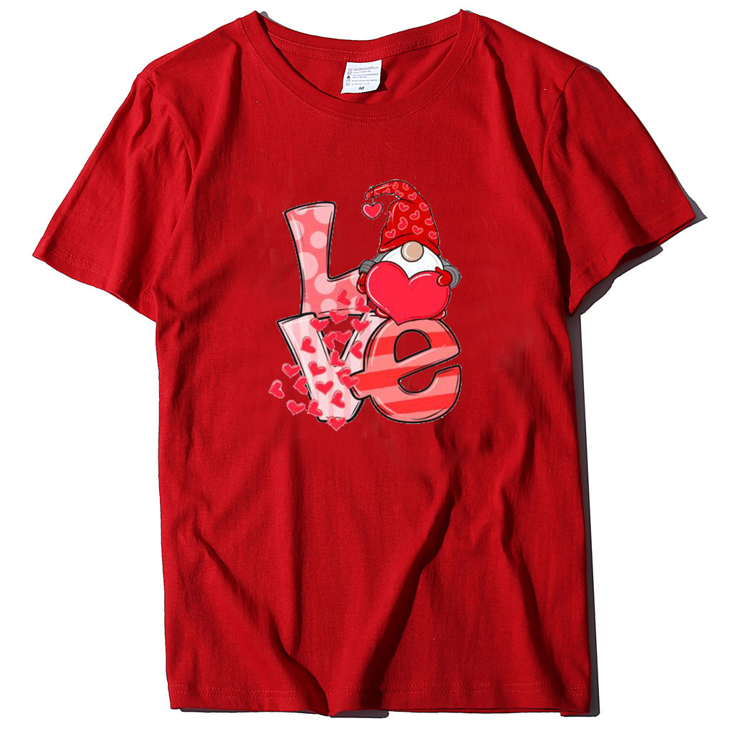 Women's T-shirt with LOVE letter and heart print round neck, multi-color series short sleeved shirt dongdumaoyi