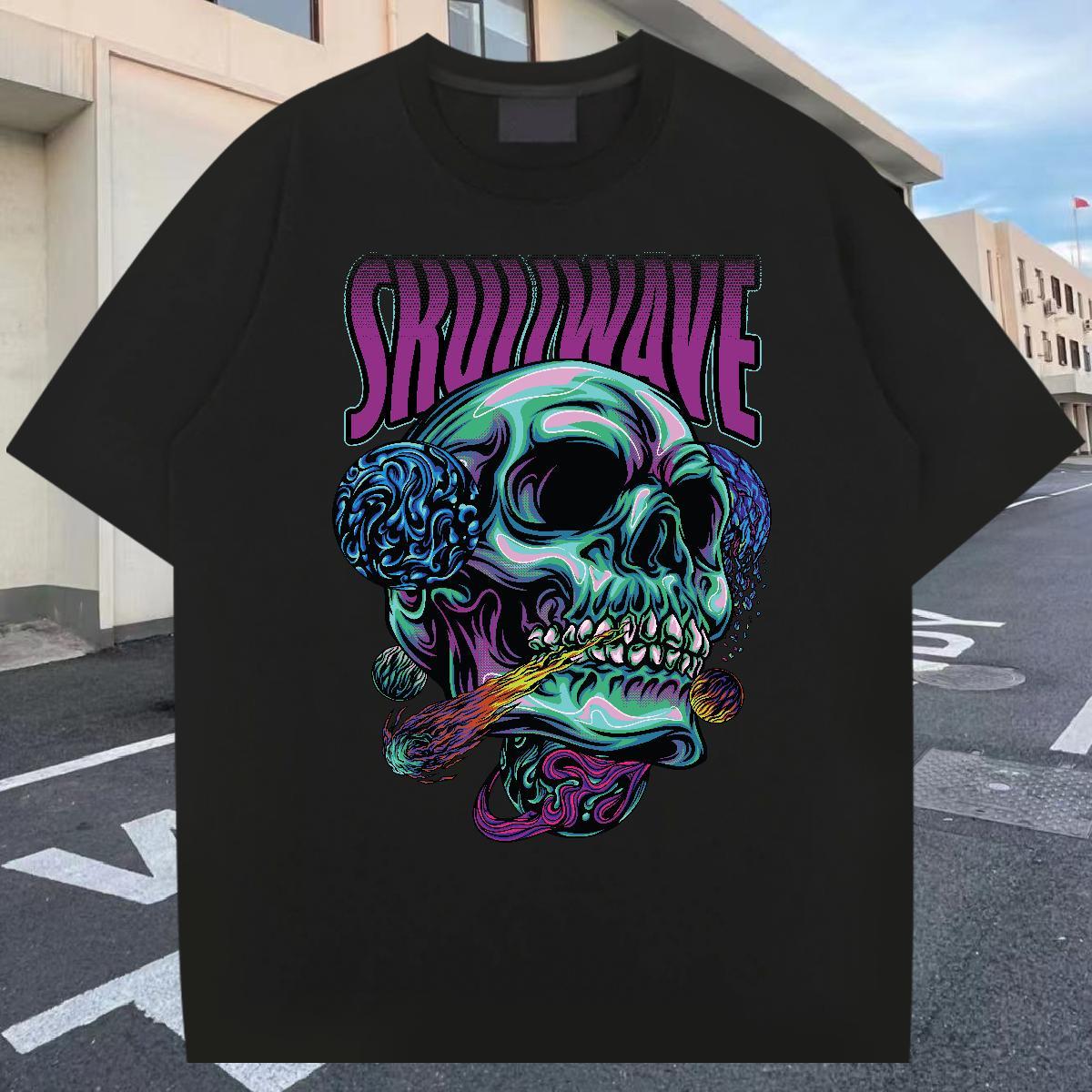 Brand Men T Shirts 100% Cotton 230g skull Anime Printing Street DIY Printed Breathable Short Sleeve Men Tees New Tops