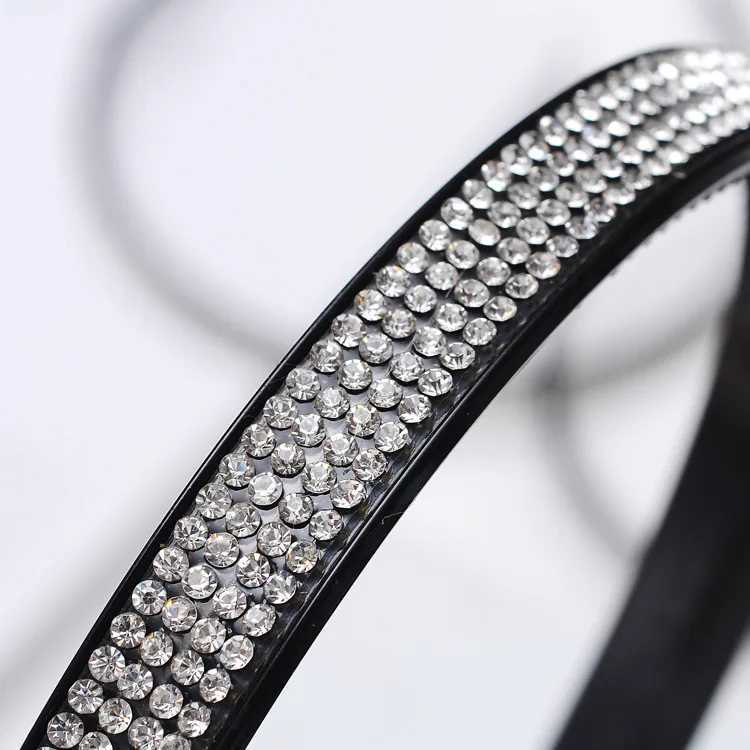 Black Rhinestone Wide Edge Shining Headband Hair Accessories Headwear M240826