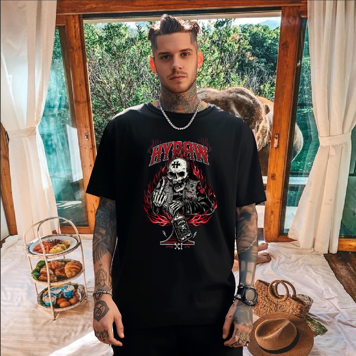 Loose Fit T Shirt For Man 230g 100% Cotton skull Street Cartoon Print Breathable Short Sleeve Tshirts Classic Clothings