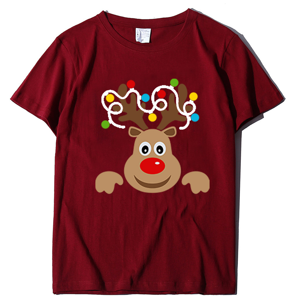 Round neck loose fitting short sleeved series Christmas deer women's T-shirt dongdumaoyi