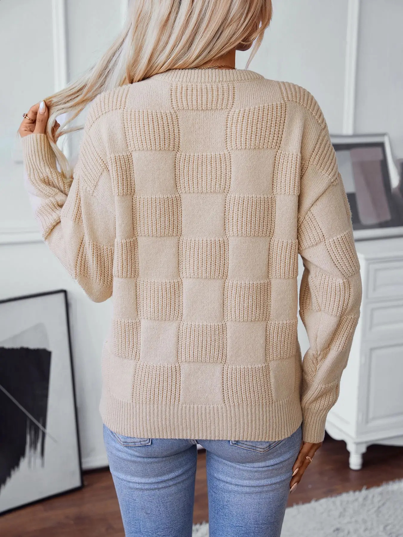 autumn and winter loose round neck casual sweater womens knitted top 240826