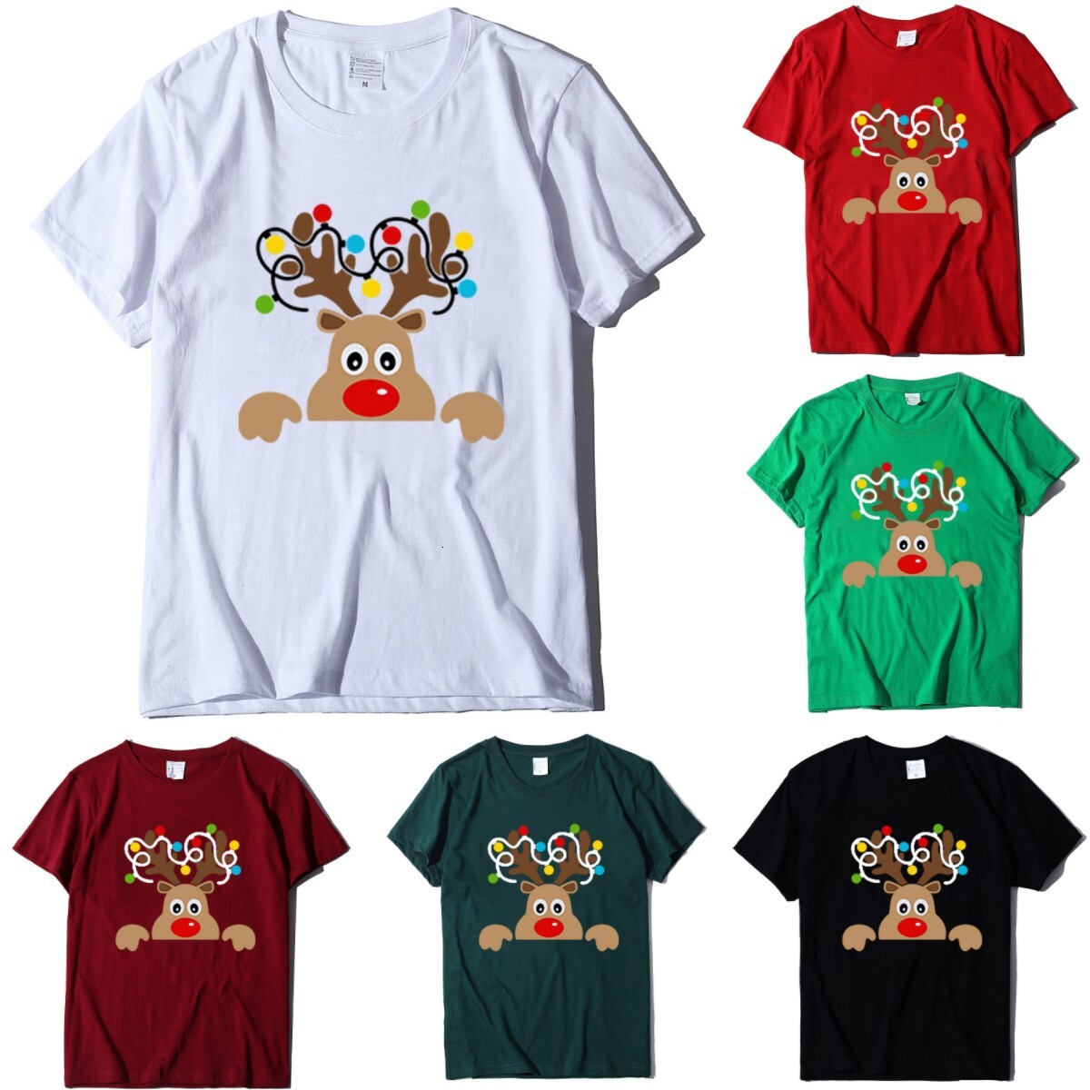 Instagram Trendy Women's Christmas Deer Printed T-shirt Loose Headset Short sleeved dongdumaoyi
