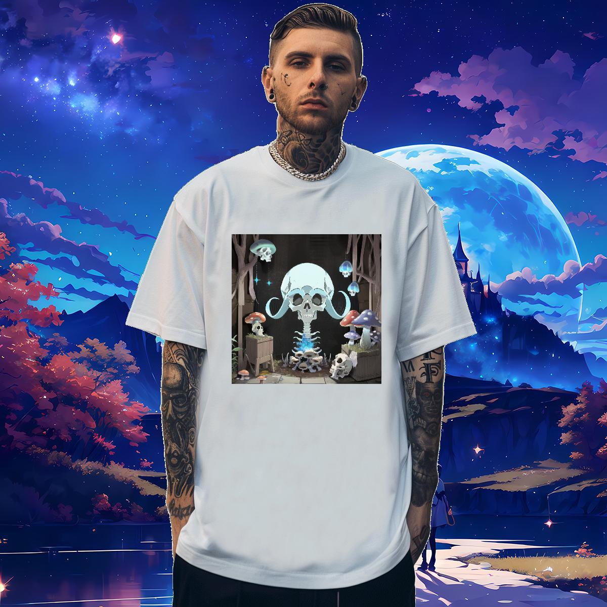 Soft T-Shirts for Men 100% Cotton 230g skull Anime Printing Street DIY Printed Round Neck Short Sleeve Men Tops Tees Designer Tops Shirt