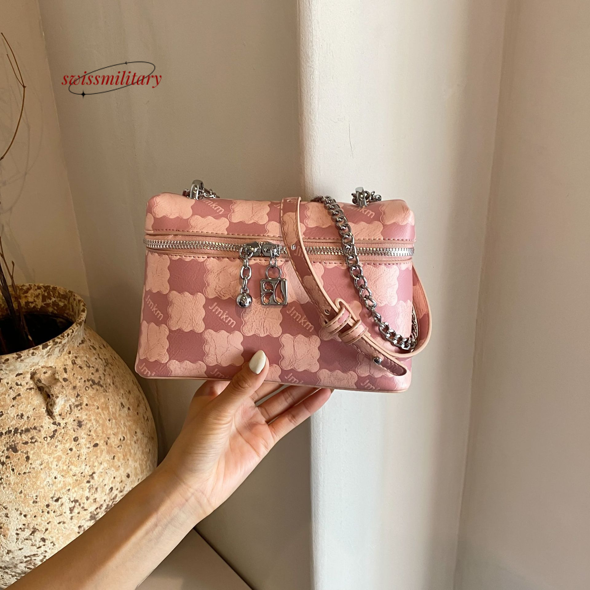 Swissmilitary New color blocking checkered for summer women 2024 small square high-end single shoulder crossbody bag, fashionable chain women's b