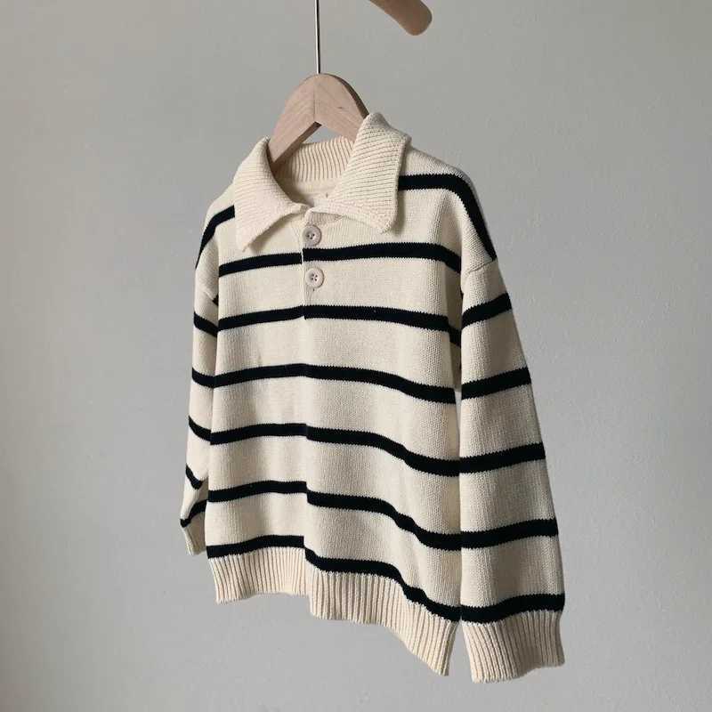 Childrens striped sweater spring and autumn turtle neck pullover sweater boys and girls sunny cotton sweater winter baby clothingW240824