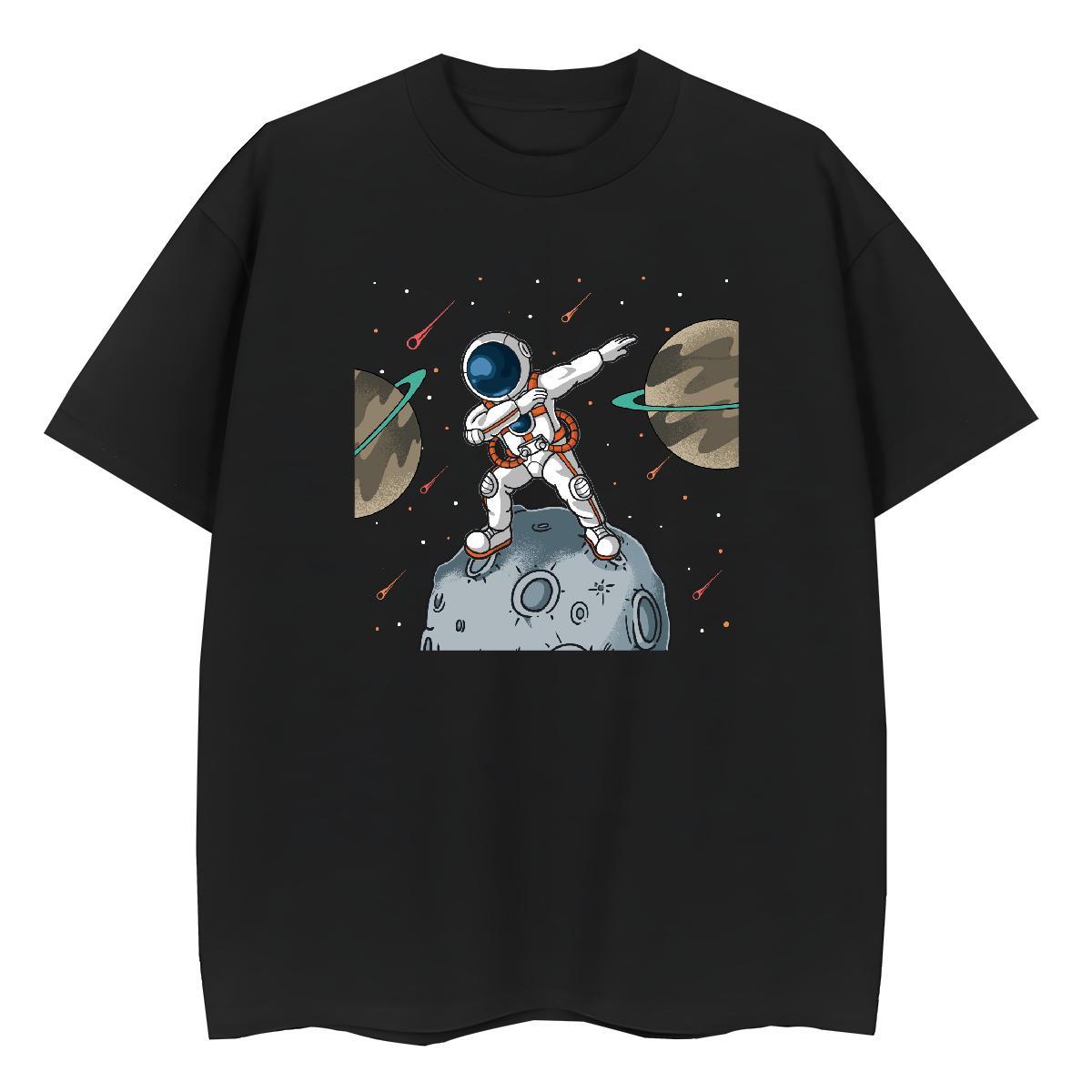 Loose Couples T Shirts 230g 100% Cotton cosmonaut Summer Casual T Shirts Women O-Neck Short Sleeve DIY Anime Printed Top Tees