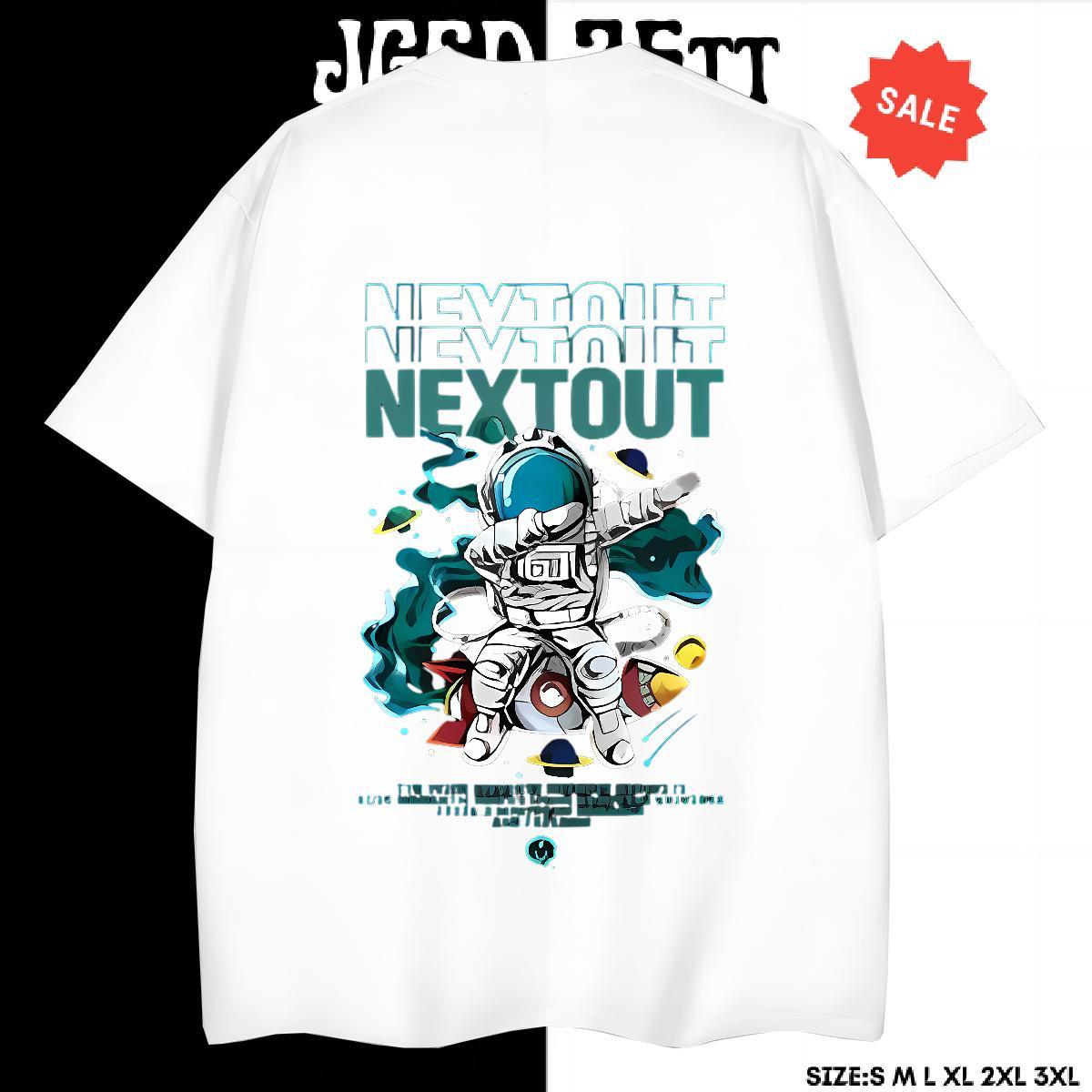 Popular Man T Shirts 230g Pure Cotton spaceman Outdoor Black White Breathable Short Sleeve Men Clothes T-Shirt 2024 Tops