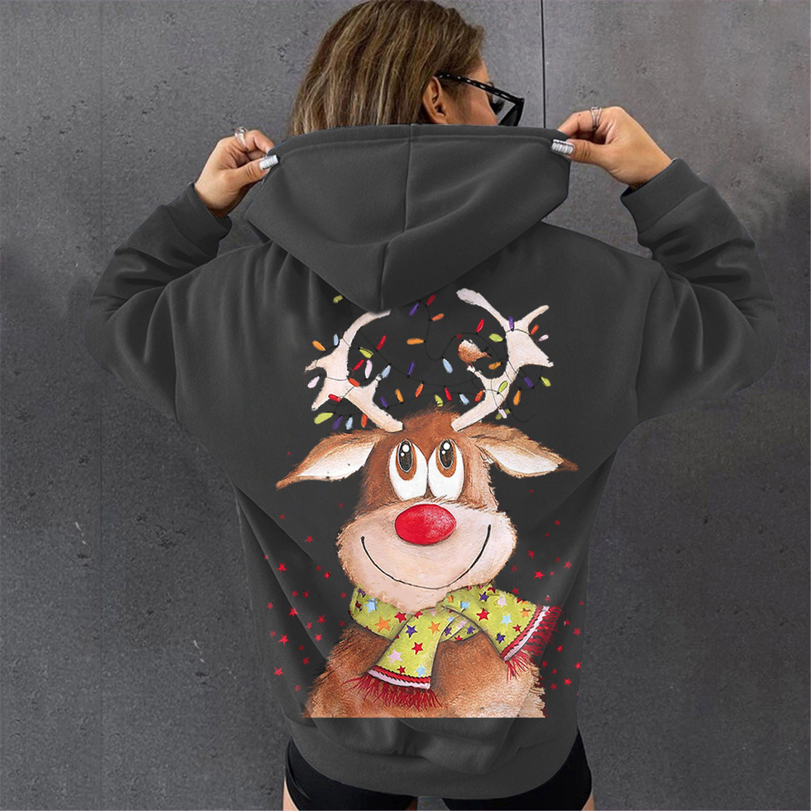 Winter New Hooded Christmas Elk Printed Sweatshirt dongdumaoyi