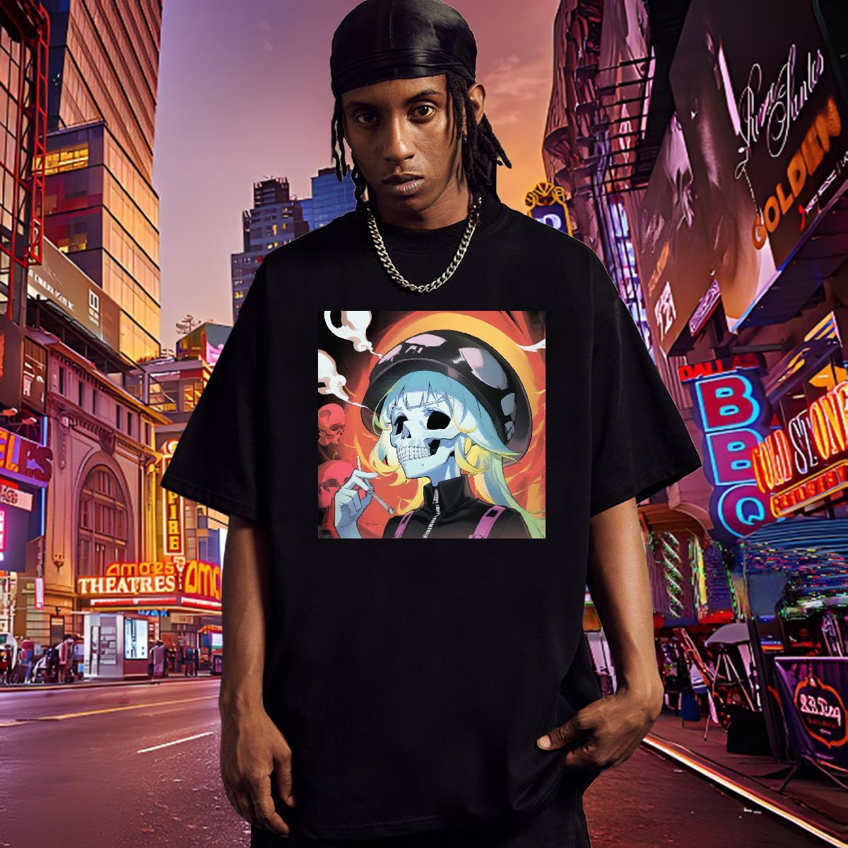 Brand Man T Shirts 230g Cotton skull Sport Black White Pure Cotton Men Tops Tees Fashion Design Wear