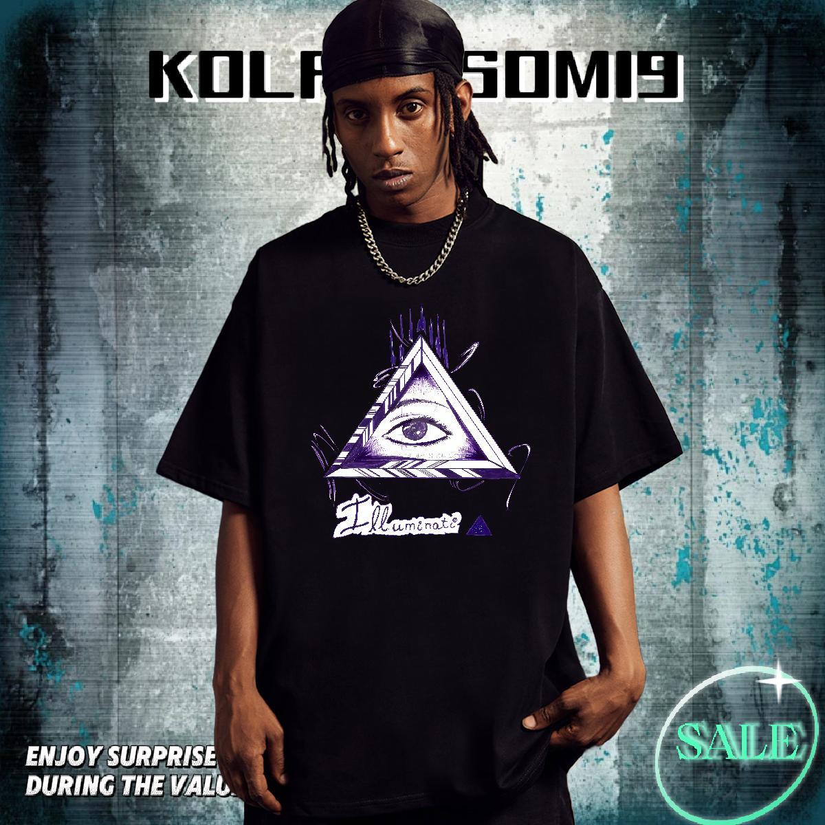 Free Shipping Men T Shirts 230g Cotton eye of the devil Hip Hop Street Cartoon Printing L-4XL Breathable Short Sleeve Tshirt for Man Woman Classic Cas