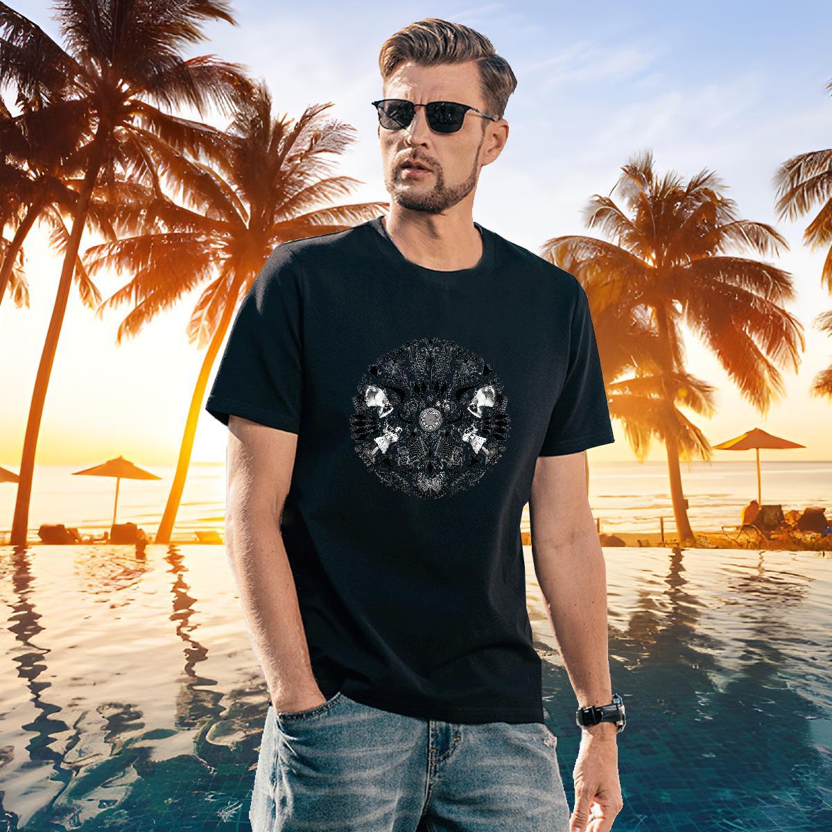Unisex Men T Shirts 100% Cotton 230g eye of the devil Daily Outfit Skull Breathable Short Sleeve Couples T Shirts Fashion Casual Tshirts