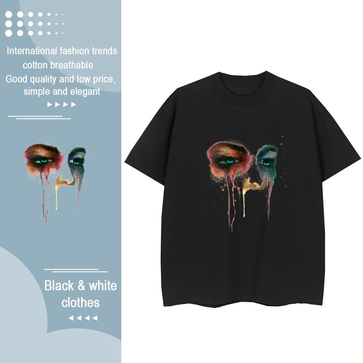 Female Women Tees 100% Cotton 230g painting Hip Hop Street Woman T Shirts Round Neck Short Sleeve DIY Anime Clothes Shirt