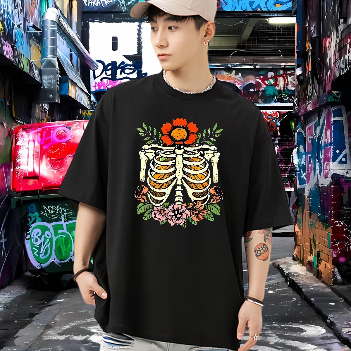Designer T-Shirts for Men 100% Cotton 230g skull Beach Anime Pure Cotton Tshirts New Clothes