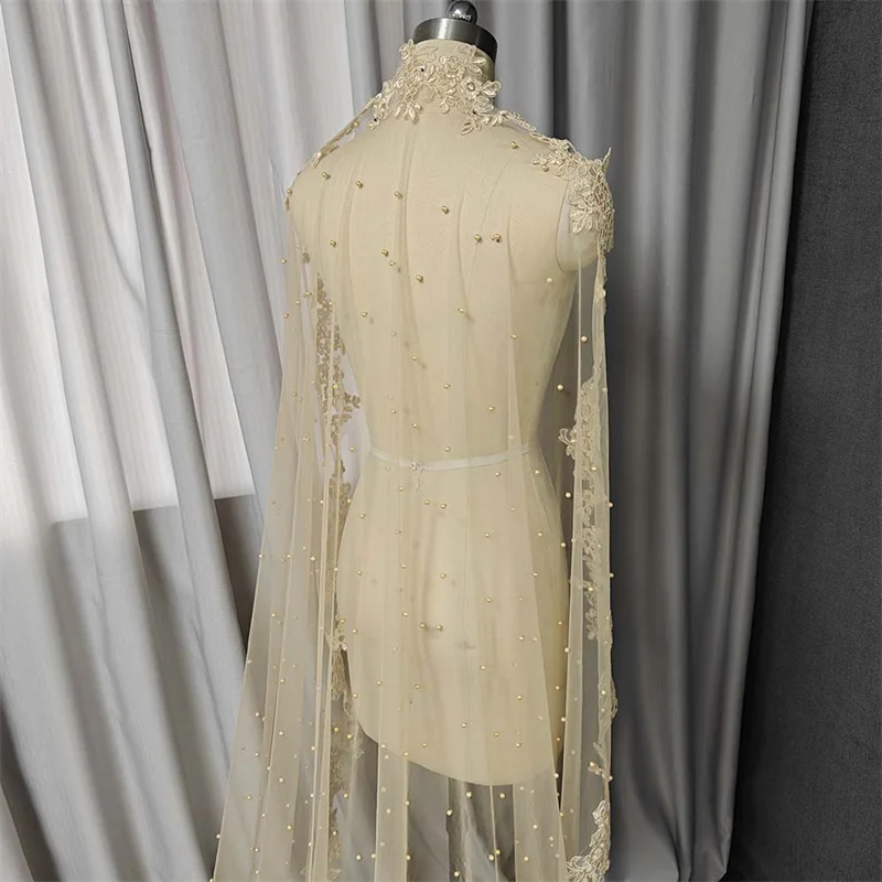 Mantilla Pearls Wedding Veil with Hidden Comb 3m Lace Appliques Bridal Veil Mantilla Veil Wedding Accessories Custom Made