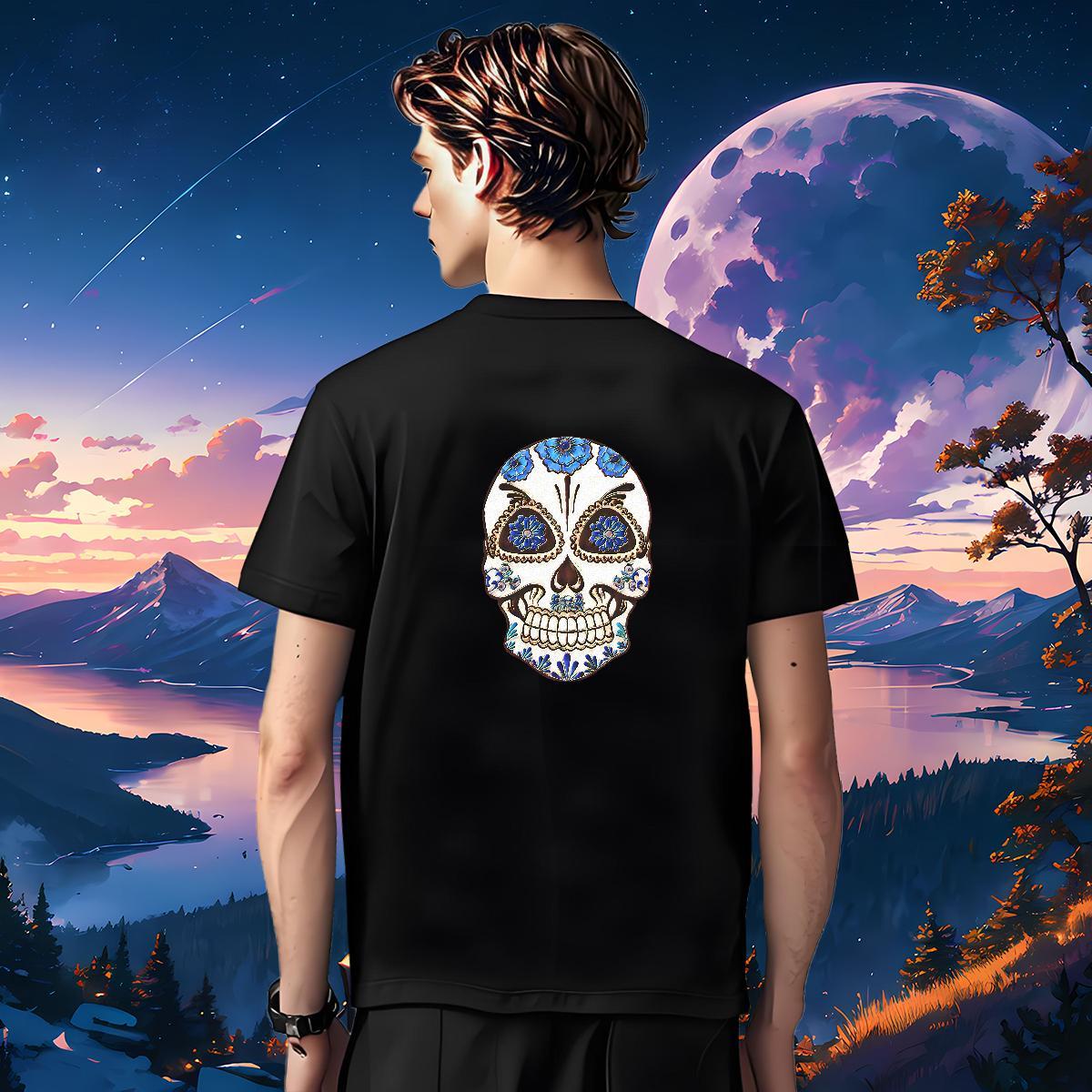 Loose Man T Shirts 100% Cotton 230g skull Hip Hop Street Cartoon Print O Neck Short Sleeves Tshirts New Arrival Tops Shirt