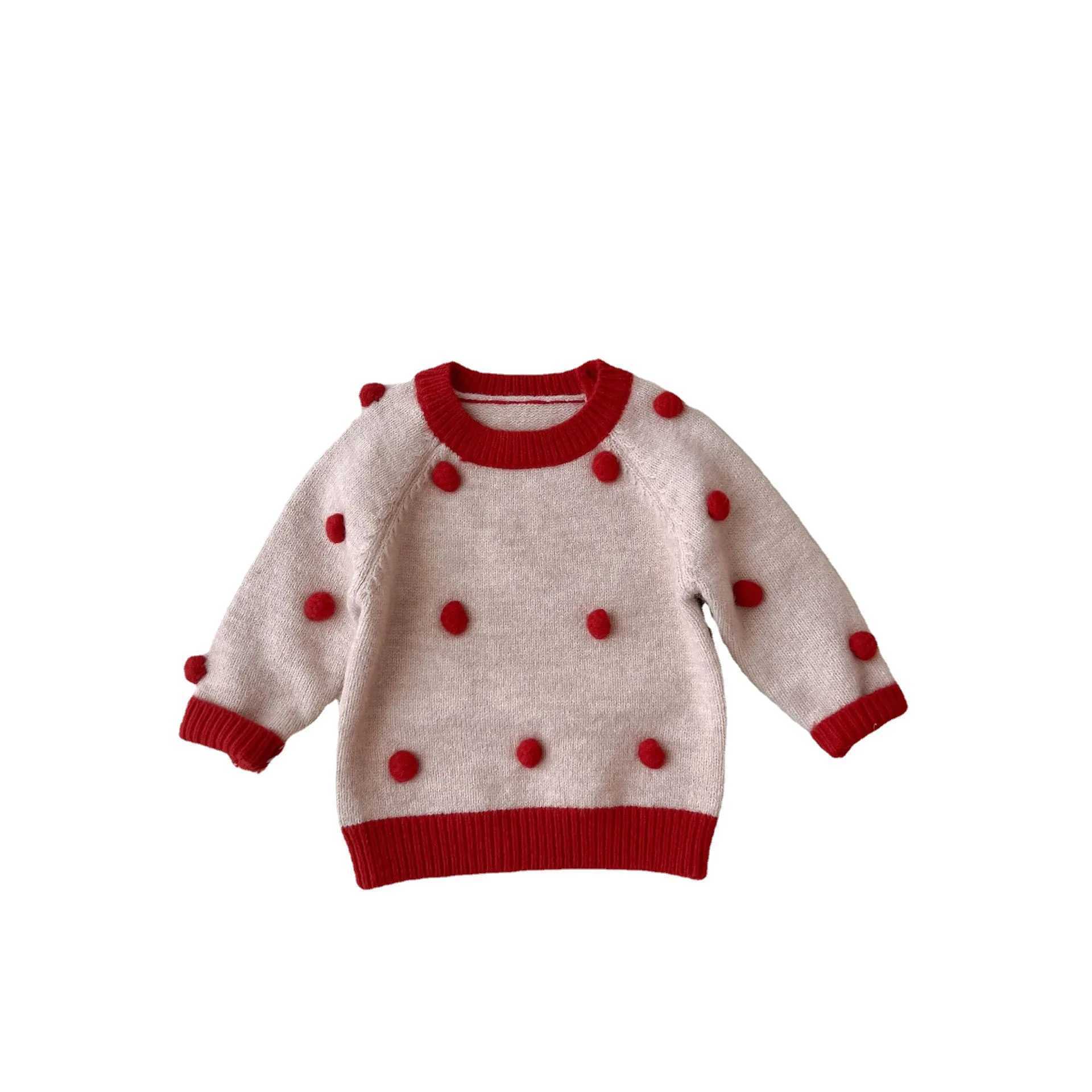 2024 Ins Korea Autumn Childrens Baby Girl Sweater Cotton Knitted Long Sleeve Baby Girl Zipper Handmade Ball Preschool Girl TopW240824