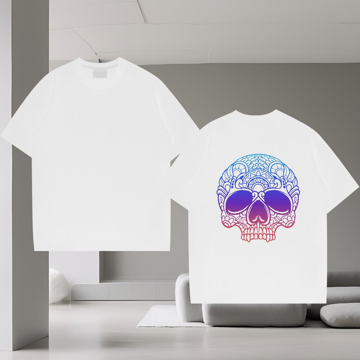 Popular T shirt 100% Cotton 230g skull Beach Black Oversized Round Neck Short Sleeve Mens Tshirts Brand Clothes