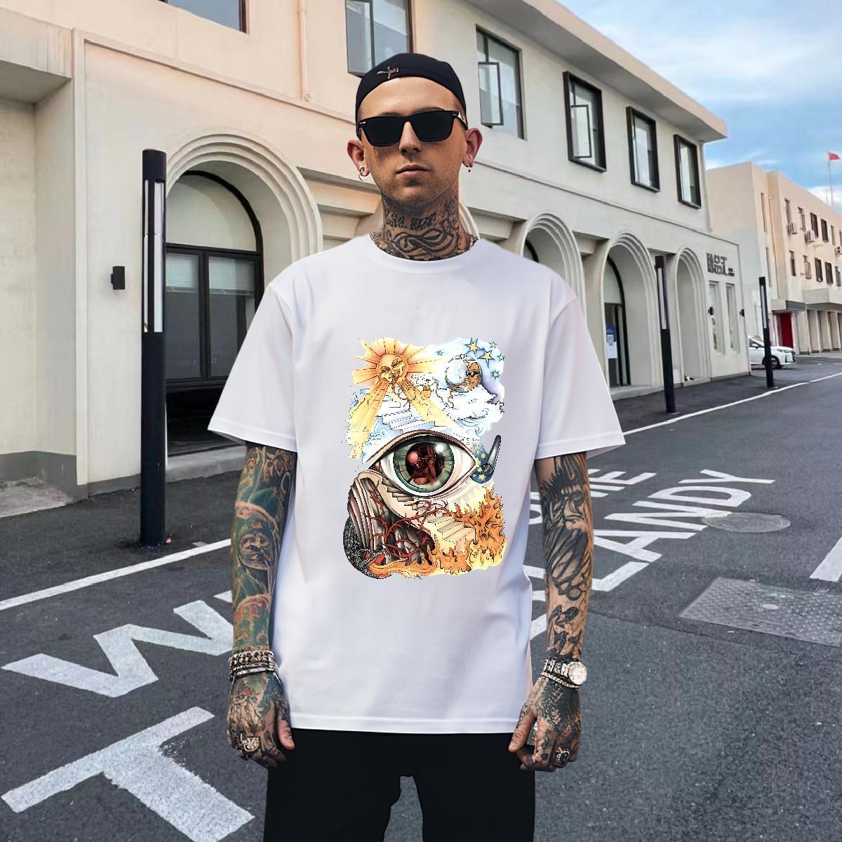 Brand T shirt 100% Cotton 230g eye of the devil Casual Daily Wear DIY Printed Breathable Short Sleeve Mens Tshirts Fashion Casual Tee Shirt