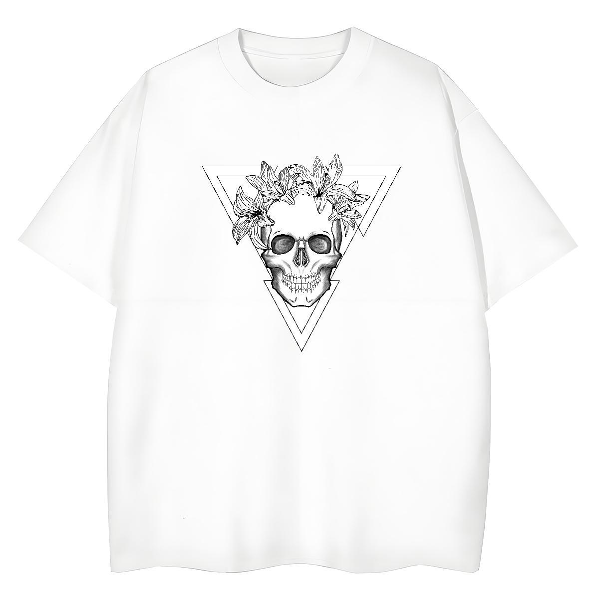 Classic Mens T Shirts 230g 100% Cotton skull High Street Hip Hop Skull O Neck Short Sleeves Mens Tshirts 2024 Summer Clothes